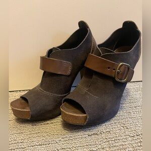 Pedro Garcia Dark Brown Suede Peep-Toe Heels